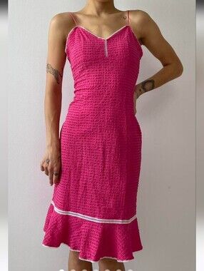vintage Betsey Johnson 90s pink textured bodycon midi dress Size 6